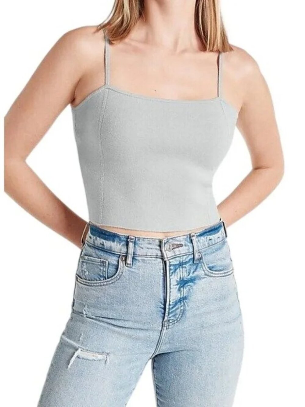 NWT Express Cropped Sleeveless Knit Cami w/ Spaghetti Straps in Grey XS